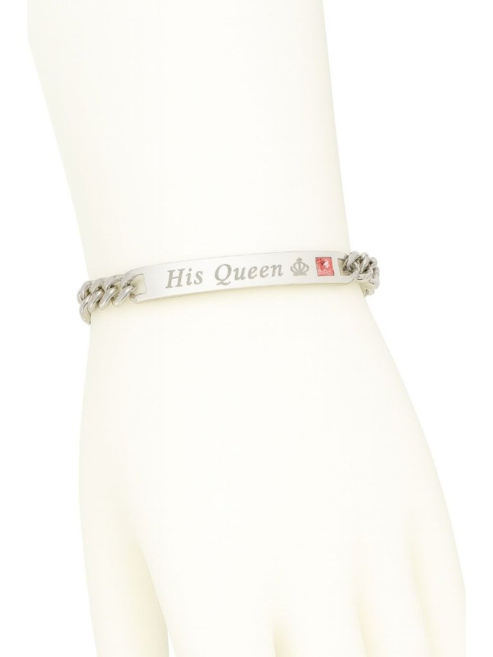 NEW "His Queen" Stainless Steel Bracelet with Pink CZ Stone - Fashion Jewelry